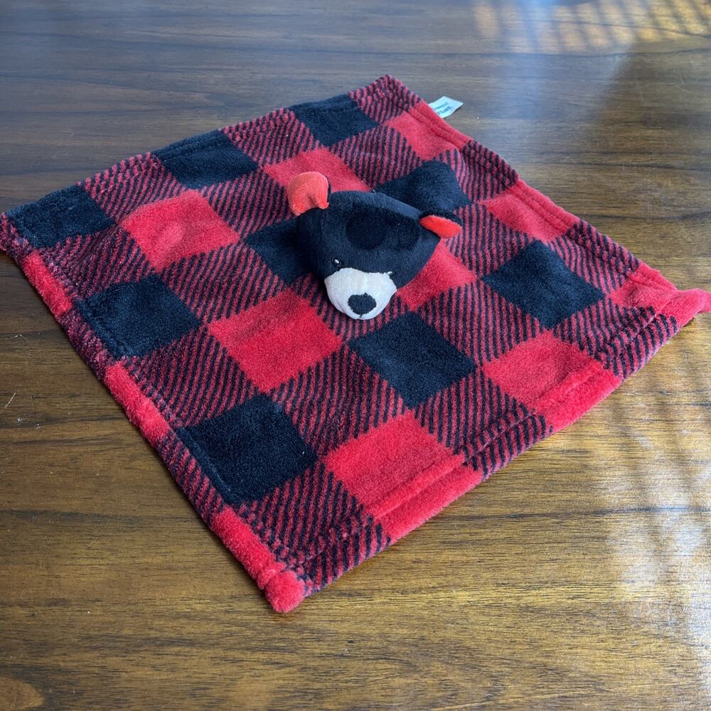 2019 Wishpets Woodsy Black Bear Baby Blankie Lovey Red Black Buffalo Plaid 11.5"